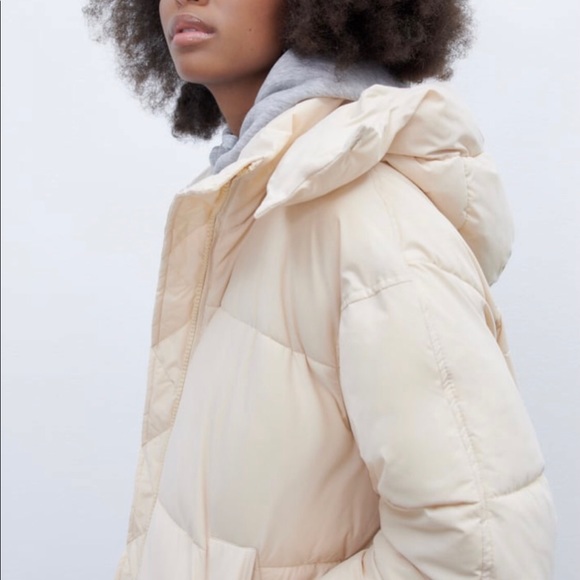 ZARA Women's Water Repellent Puffer Coat(Ecru, US M, L /EUR M, L) - Picture 4 of 15